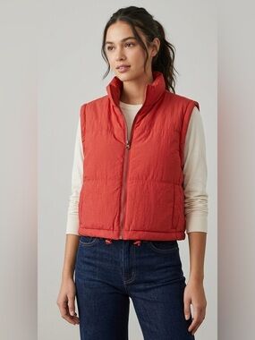 Anthropologie Thread & Supply Bright Red Cropped Puffer Vest | Full Zip